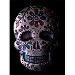 2 oz Silver Day of the Dead Sugar Skull Monarch Hand-Poured 3D .999 Fine Silver Bar - Marigold