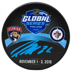 Patrik Laine Signed 2018 Global Series Logo Hockey Puck (Fanatics Hologram)
