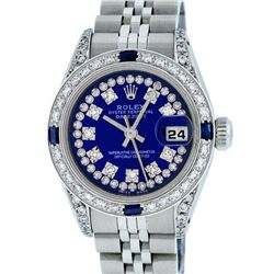 Rolex Ladies Stainless Steel Diamond Lugs Royal Blue String VVS Diamond Datejust