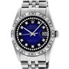 Rolex Mens Stainless Steel Blue Vignette Pyramid Diamond Bezel Datejust Wristwat