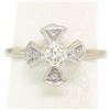 Image 1 : 14k White Gold European Cut Diamond Solitaire Ring w/ Single Cut Accents