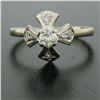 Image 3 : 14k White Gold European Cut Diamond Solitaire Ring w/ Single Cut Accents