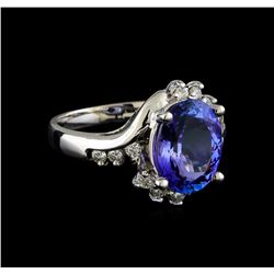 3.73 ctw Tanzanite and Diamond Ring - 14KT White Gold