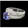 Image 1 : 2.50 ctw Tanzanite And Diamond Ring And Attached Band - Platinum