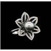 Image 1 : Pearl and Diamond Ring - 14KT White Gold