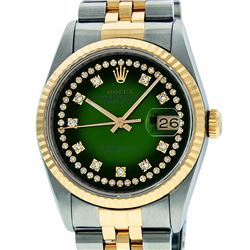 Rolex Mens 2 Tone 14K Green Vignette VS Diamond 36MM Datejust Wristwatch