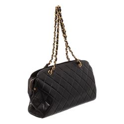 Chanel Black Lambskin Leather Quilted Shoulder Bag