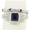 Image 2 : 18K White Gold Emerald Sapphire Bezel Solitaire Ring Band Set