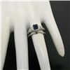 Image 6 : 18K White Gold Emerald Sapphire Bezel Solitaire Ring Band Set