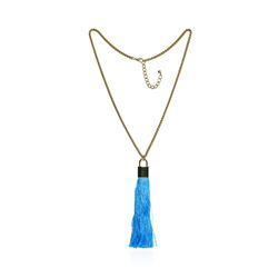 Silk Tassel Square Pendant Necklace - Gold Plated