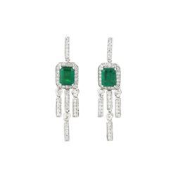 3.2 ctw Emerald and Diamond Earings - 18KT White Gold