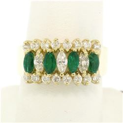 14k Yellow Gold 2.02 ctw Prong Marquise Emerald & Diamond Quality Pyramid Ring