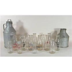 Fifteen milk bottles/two cream cans