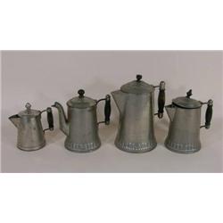 Four tin coffee pots w/wood handles
