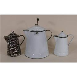 Three enamel coffee pots