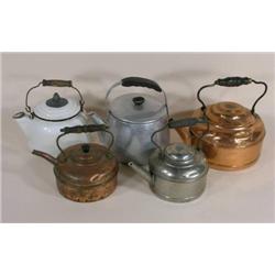 Five tea kettles incl. one porcelain