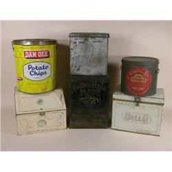 Six miscellaneious store tins