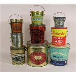 Nine lard tins, various sizes