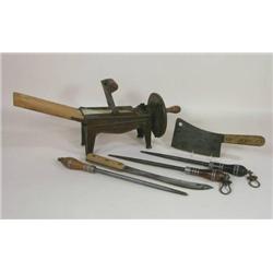 Three steels, butcher knife, cleaver