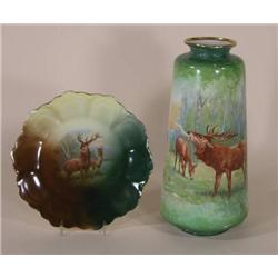 Milk Glass vase w/elk