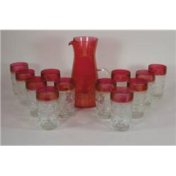 Ruby Flash pitcher and 12 glasses