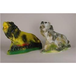 Two chalkware carnival lion figural prizes