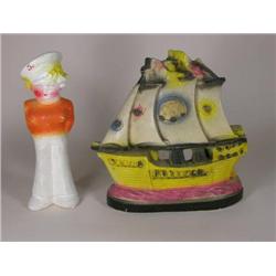 Two chalkware carnival prizes