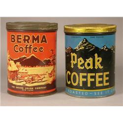 Two 1 lb. Berma/Peak Coffee tins