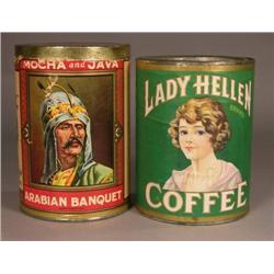 Two Paper Label Coffee Tins