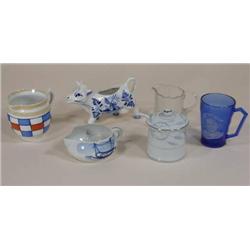 4 creamers, sugar, Shirley Temple glass