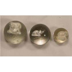 Three Sulfite marbles, Pig, Cat and Lamb