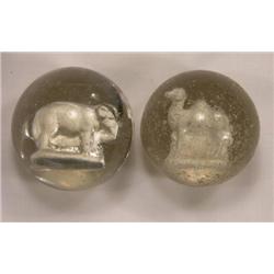 Two Sulfite marbles, Elephant and Camel
