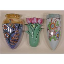 Three Japanese wall pockets, peacock