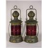 Image 1 : Two brass ship lanterns with red globes