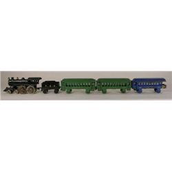 Cast Iron train engine/tender + 3 cars