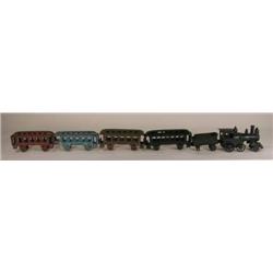 Ives cast iron train engine/tender w/4 car