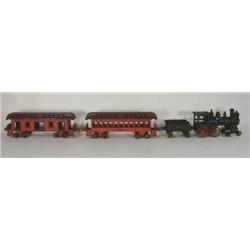 Ives cast iron train engine/tender w/2 car