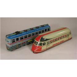 Two toy trolley cars