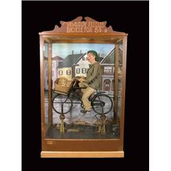 Newsboy Peddles Bicycle for 5 Cents