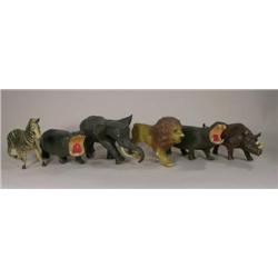 Six early rubber animal figures