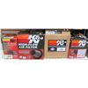 Image 1 : Qty 4 K&N High Flow Air Filters & RF-1014 Universal Clamp On Filter – over $250