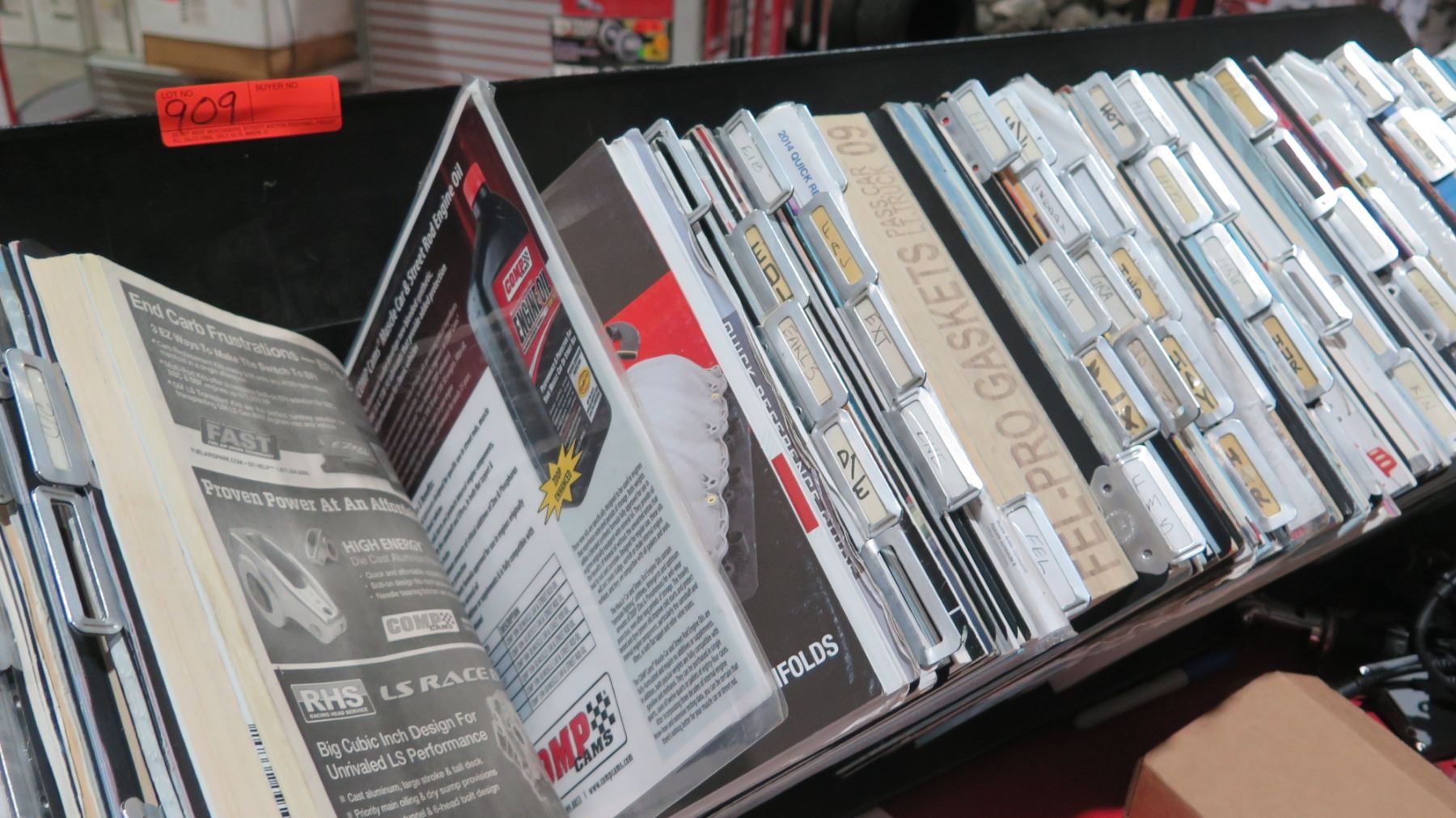 Auto Part Catalog Rack w/ Multiple Misc Vintage Parts Books