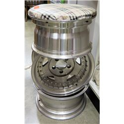 Shop Stool Made of 3 Chrome Wheel Rims w/ Plaid Seat