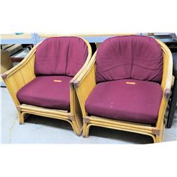 Qty 2 Wicker Chairs w/ Purple Cushions