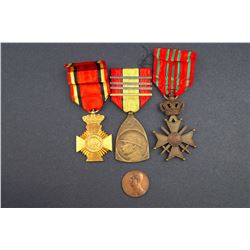 Belgium - 4 pcs, Great War - 3 Military, all Ribboned, plus one small