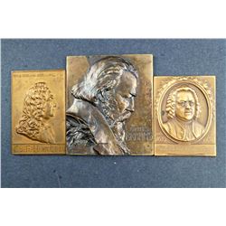 Lot of three bronze Uniface Rectangular Plaques of Brahms, Handel, J.S. Bach