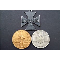 British Anti German Louvain Propaganda Medal, WWI + 2 pcs Third Reich