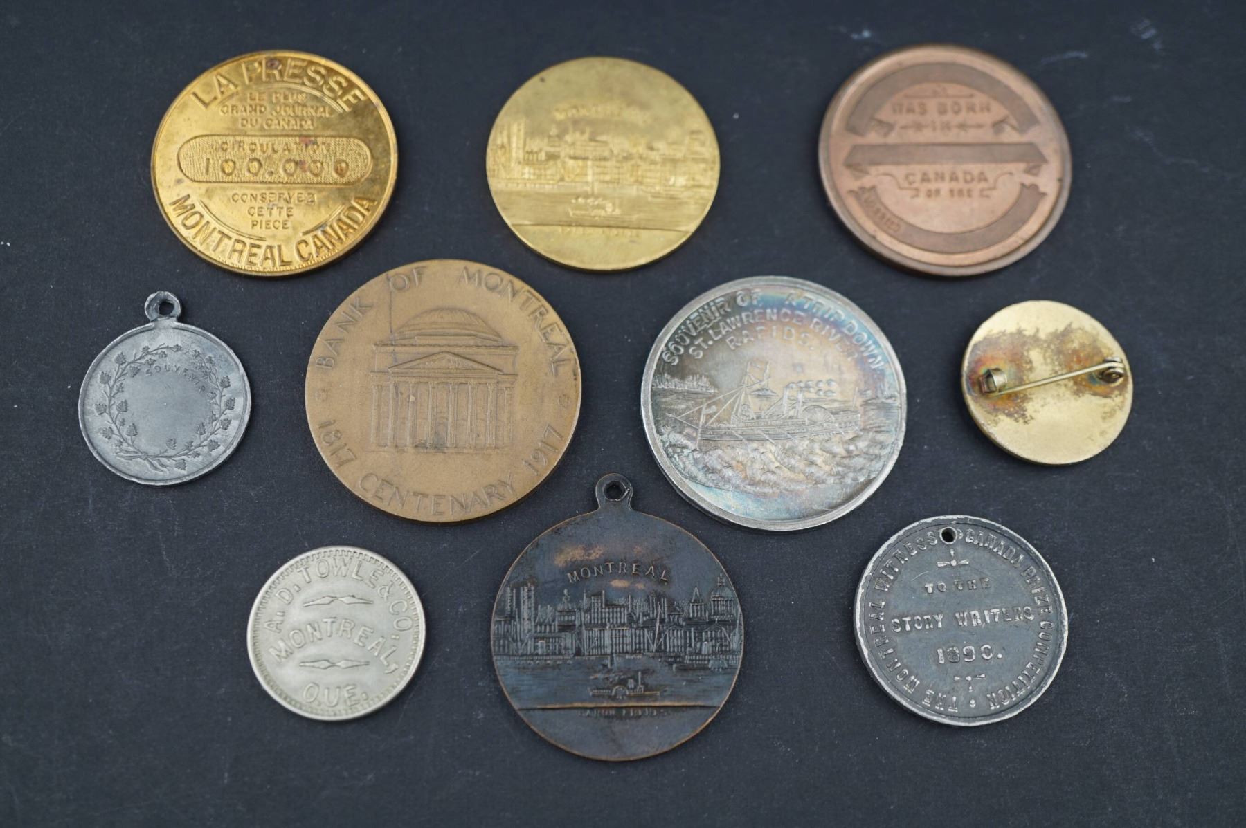 Montréal - Lot of Ten Different Medals, Tokens & Pin 19th - 20th Century.