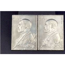 Two copies of heavy white metal plaquettes of Louis Pasteur c. 1909