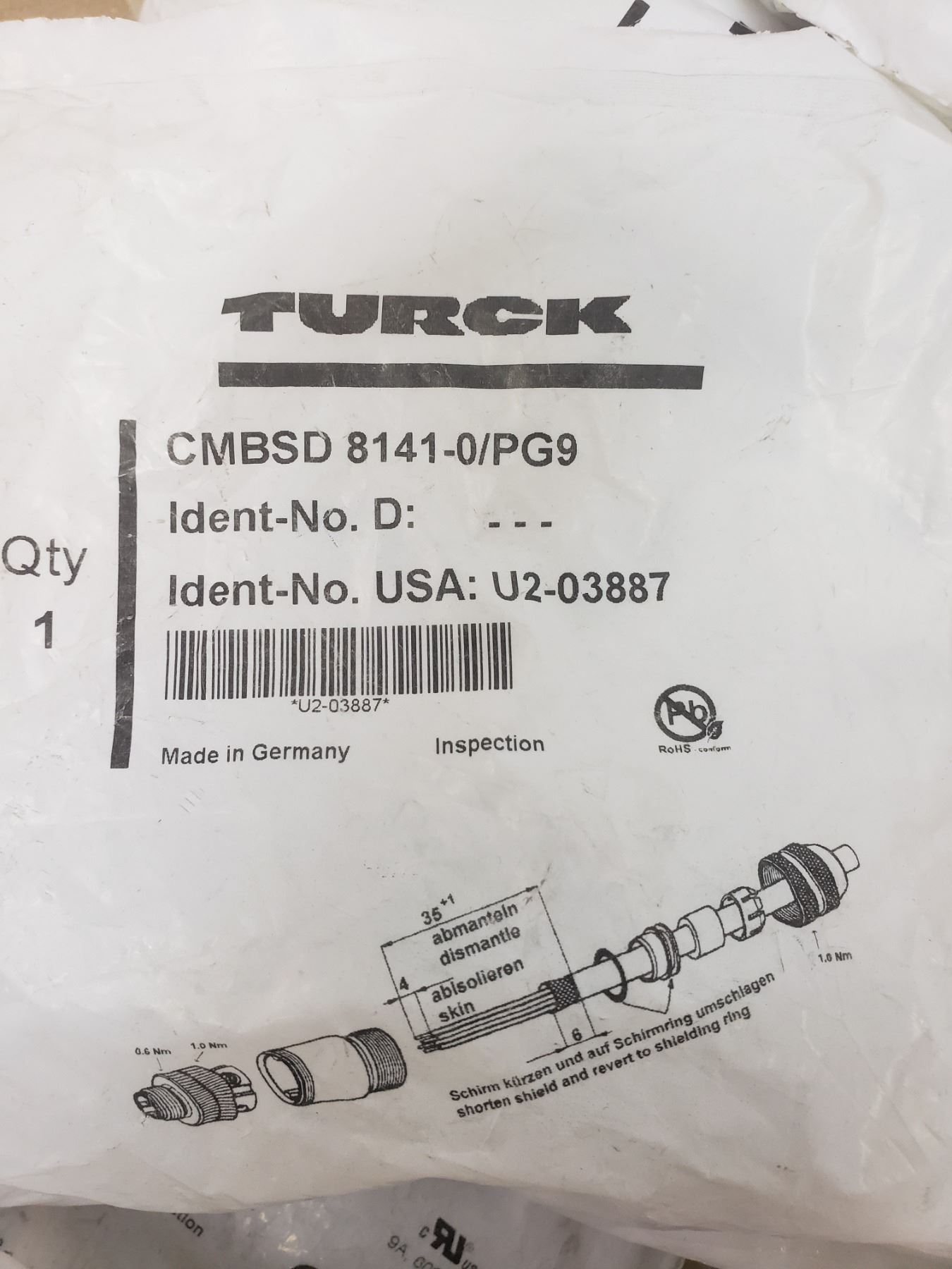 Bs8141 LOT OF MISC TURCK CMBSD 8141-0/PG9, BS 8141-0, HAS8141-0 SENSOR CONNECTOR